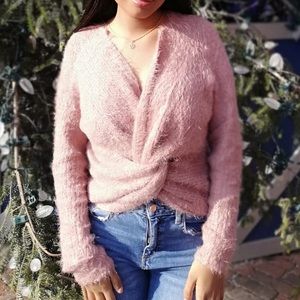 Chelsea fuzzy cross cross knit wrap sweater size medium